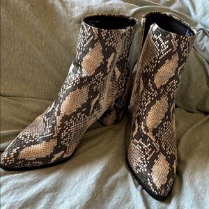 Madden Girl Black and Cream Snakeskin Ankle Booties